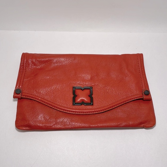 BCBGMaxAzria Red Orange Leather Clutch - Picture 3 of 5